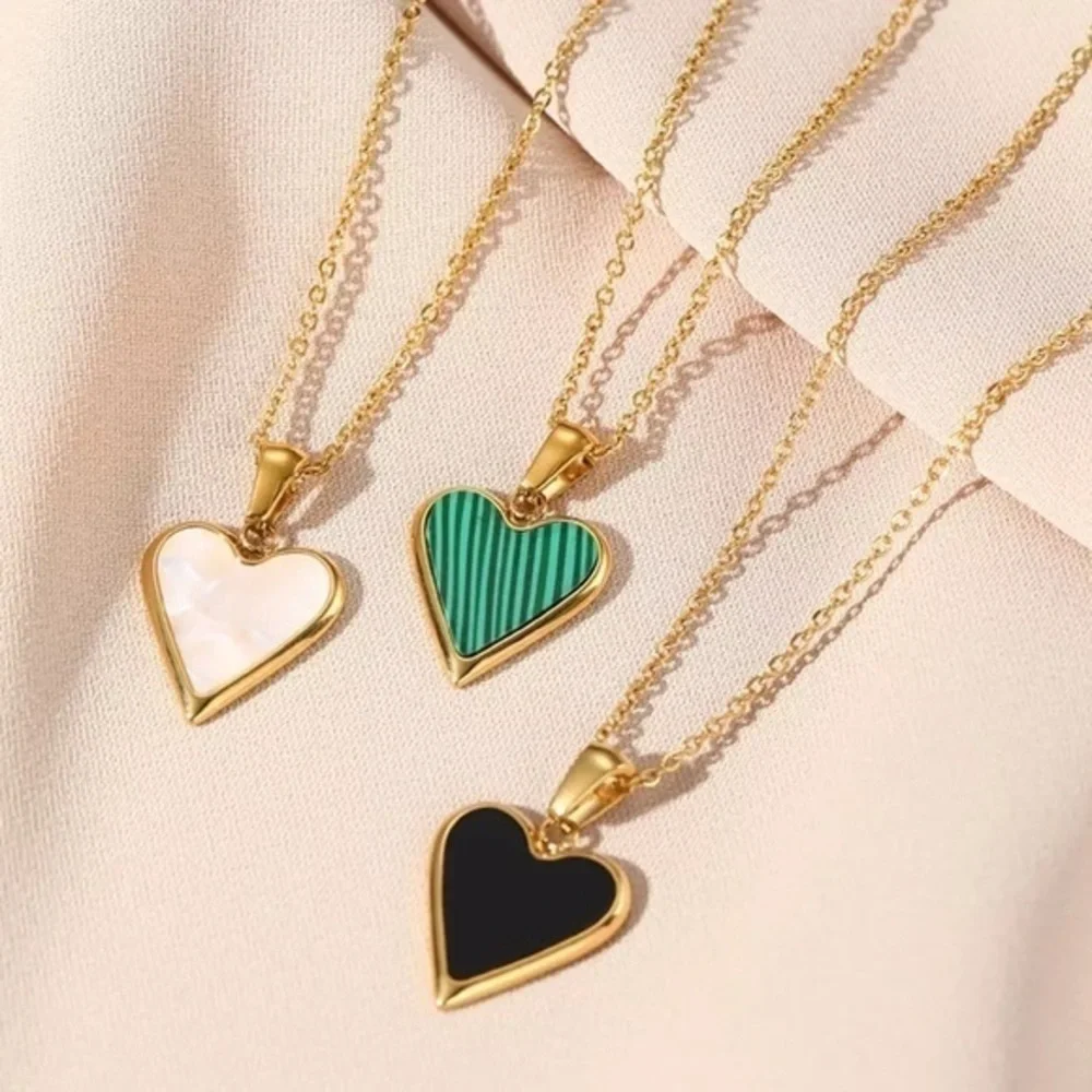 Stainless Steel Mother of Pearl Heart Pendant Necklace
